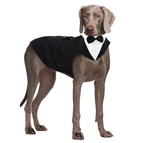 Dog Formal Tuxedo Suit for Medium Large Dogs，Dog Tuxedo Costume Wedding Party Outfit with Detachable Collar，Elegant Dog Apparel Bowtie Shirt and Bandana Set for Dress-up Cosplay Holiday Wear