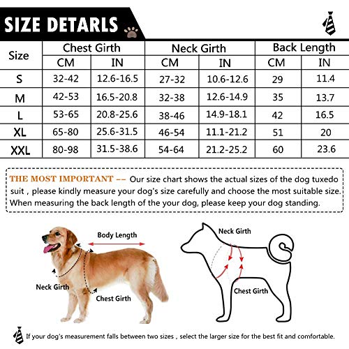 Dog Formal Tuxedo Suit for Medium Large Dogs，Dog Tuxedo Costume Wedding Party Outfit with Detachable Collar，Elegant Dog Apparel Bowtie Shirt and Bandana Set for Dress-up Cosplay Holiday Wear