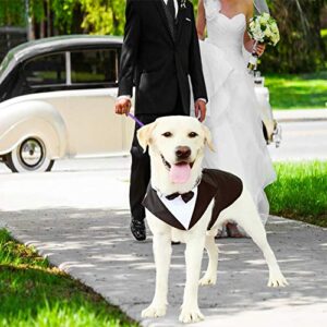 Dog Formal Tuxedo Suit for Medium Large Dogs，Dog Tuxedo Costume Wedding Party Outfit with Detachable Collar，Elegant Dog Apparel Bowtie Shirt and Bandana Set for Dress-up Cosplay Holiday Wear