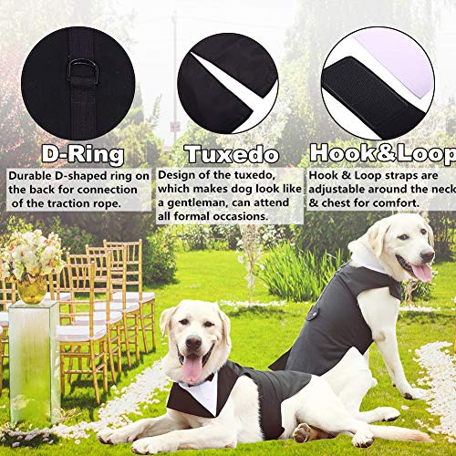 Dog Formal Tuxedo Suit for Medium Large Dogs，Dog Tuxedo Costume Wedding Party Outfit with Detachable Collar，Elegant Dog Apparel Bowtie Shirt and Bandana Set for Dress-up Cosplay Holiday Wear