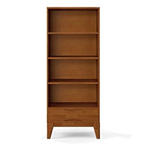 SIMPLIHOME Harper SOLID HARDWOOD 60 inch x 24 inch Mid Century Modern Bookcase with Storage in Teak Brown with 1 Drawer and 4 Shelves, for the Living Room, Study and Office