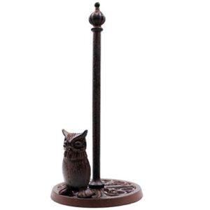 vintage standing paper towels holder, cast iron owl kitchen paper stand with non-slip base, antique brown for kitchen bathroom home deco, owl