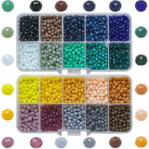 glass beads for jewelry making, 2000pcs faceted rondelle crystal beads 4mm multicolored spacer beads for bracelets necklace earrings diy beading crafts