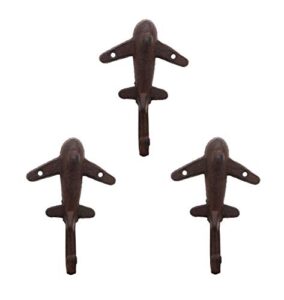 retro cast iron airplane wall hook, antique brown, set of 3
