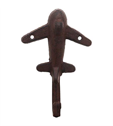 Retro Cast Iron Airplane Wall Hook, Antique Brown, Set of 3