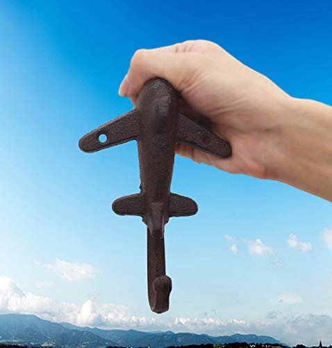 Retro Cast Iron Airplane Wall Hook, Antique Brown, Set of 3