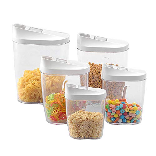 5Pcs Food Storage Box Clear Container Set with Pour Lids Kitchen Food Sealed Snacks Dried Fruit Grains Tank Storage Cereal Box Cereal Grains Storage Tank Kitchen Sorting Food Organizer Container