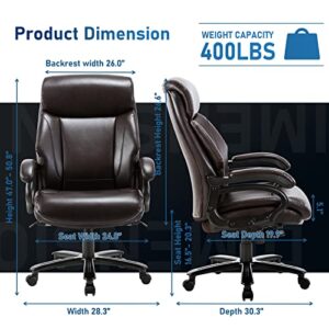Big and Tall Office Chair 400lbs-Heavy Duty Executive Desk Chair, High Back Ergonomic Leather Computer Chair with Padded Armrests for Heavy People-Brown