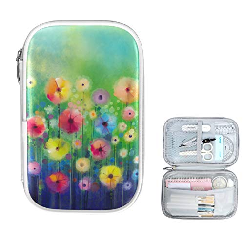 ZZKKO Abstract Floral Watercolor Painting Pencil Bag Case Zipper Pencil Holder Organizer Stationary Pen Bag Cosmetic Makeup Bag Pouch Purse for School Office Supplies