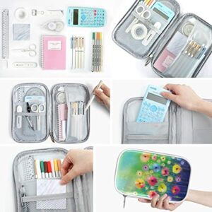 ZZKKO Abstract Floral Watercolor Painting Pencil Bag Case Zipper Pencil Holder Organizer Stationary Pen Bag Cosmetic Makeup Bag Pouch Purse for School Office Supplies