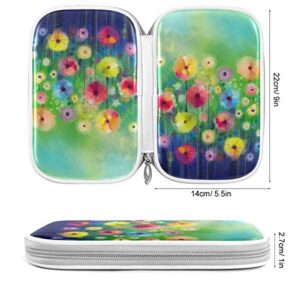 ZZKKO Abstract Floral Watercolor Painting Pencil Bag Case Zipper Pencil Holder Organizer Stationary Pen Bag Cosmetic Makeup Bag Pouch Purse for School Office Supplies