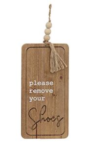 parisloft please remove your shoes wood wall plaque with wooden bead string hanger,cute and rustic country style home accessory gift sign for hallway, entrance or foyer