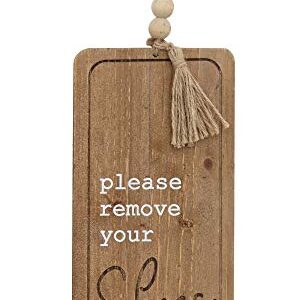 Parisloft Please Remove Your Shoes Wood Wall Plaque with Wooden Bead String Hanger,Cute and Rustic Country Style Home Accessory Gift Sign for Hallway, Entrance or Foyer