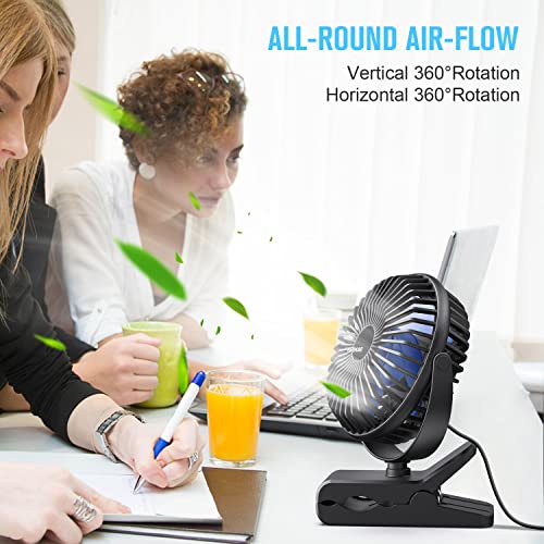 BESKAR USB Clip on Fan, Portable Small Fan with Cord Powered, 3 Speeds Strong Airflow, with Sturdy Clamp, Quiet Personal Desk Fan