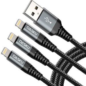dasku lightning cable 3ft 3pack nylon braided heavy duty iphone charger cable cord black compatible with iphone 14/13 / 12/11 / pro max/x/xs max/xr /8 plus/ 7 plus/ 6s plus / 6 plus/ipad mini/air