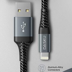 Dasku Lightning Cable 3ft 3Pack Nylon Braided Heavy Duty iPhone Charger Cable Cord Black Compatible with iPhone 14/13 / 12/11 / Pro Max/X/Xs Max/Xr /8 Plus/ 7 Plus/ 6S Plus / 6 Plus/iPad Mini/Air