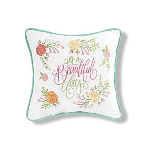 C&F Home It's A Beautiful Day Embroidered Pillow White 10" X 10" Easter Soft Woven Pillow with Filling for Couch Sofa Bed Chair Cotton 10 x 10 White