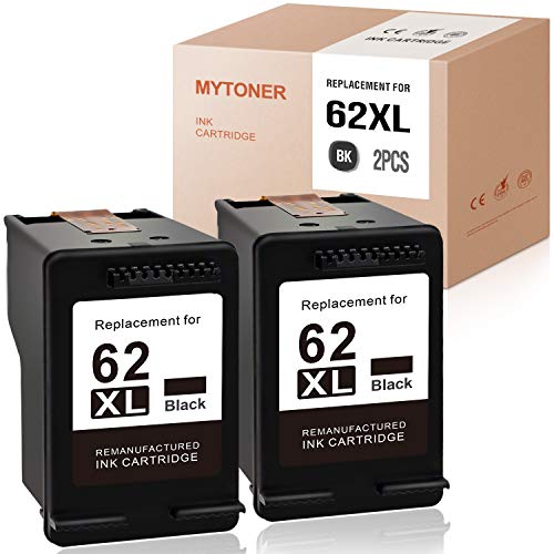 MYTONER 62XL Black Ink Remanufactured Ink Cartridge Replacement for HP 62XL 62 XL for OfficeJet 200 250 Envy 5660 7640 7645 5740 5540 5642 5643 5746 5745 5640 5642 8000 Printer (Black, 2-Pack)
