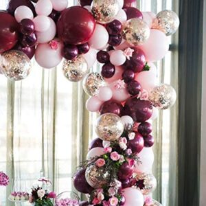 126pcs Burgundy Maroon Pink and Gold Balloons, Balloon Garland Arch Kit, Baby Shower Decorations for Girl, Birthday Wedding Bridal Engagement Anniversary Baptism Party Decorations