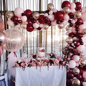 126pcs Burgundy Maroon Pink and Gold Balloons, Balloon Garland Arch Kit, Baby Shower Decorations for Girl, Birthday Wedding Bridal Engagement Anniversary Baptism Party Decorations