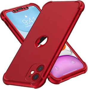 oretech designed for iphone 11 case, with[2 x tempered glass screen protector] 360° full body heavy duty shockproof protection cover hard pc soft rubber silicone for iphone 11 (2019) - 6.1''- red