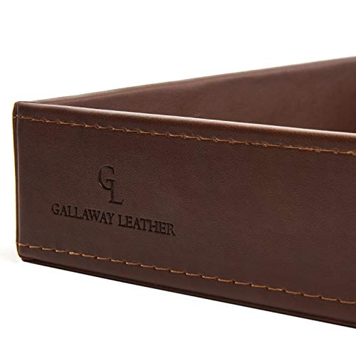 GALLAWAY LEATHER Valet Tray for Men - Nightstand Organizer EDC Tray for Wallet and Keys - Dresser Leather Catchall Dump Key Tray - Bedside Table Tray Organizer Key Bowl for Entryway Table, Dark Brown