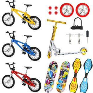 sumind 18 pieces mini finger toys set includes finger skateboards, finger bikes, mini scooters and matched wheels and tools accessories fingertip movement educational toys for kids gifts party favors