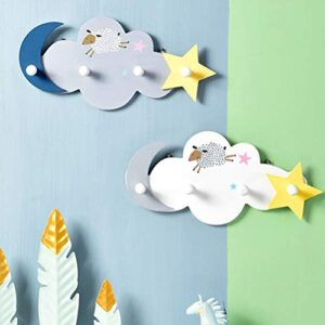 Garneck Towel Hooks Wall Rack Kids Hat Rack Wooden Wall Hooks Cloud Star Moon Sheep Wall Rack Organizer Decorative Hanger for Kids Bedroom (Light Grey) Cute Wall Hooks Cute Wall Hooks Towel Hook