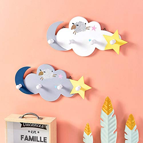 Garneck Towel Hooks Wall Rack Kids Hat Rack Wooden Wall Hooks Cloud Star Moon Sheep Wall Rack Organizer Decorative Hanger for Kids Bedroom (Light Grey) Cute Wall Hooks Cute Wall Hooks Towel Hook