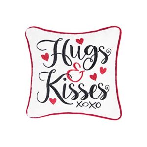 c&f home hugs & kisses embroidered throw pillow red 10" x 10" valentines soft woven pillow with filling for couch sofa bed chair cotton decor decoration 10 x 10 red