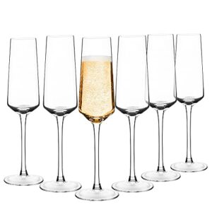 Hand Blown Crystal Champagne Flutes Champagne Glasses Set of 6 Elegant Flutes 100％Lead Free Quality Sparkling Wine Stemware Set Dishwasher Safe Gift for Wedding, Anniversary, Christmas - 8oz Clear…