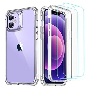 esr military-grade 360° hybrid protection compatible with iphone 12 case/iphone 12 pro case [10ft drop tested] [heavy duty shockproof ] with [2 tempered glass screen protectors], 6.1" - clear