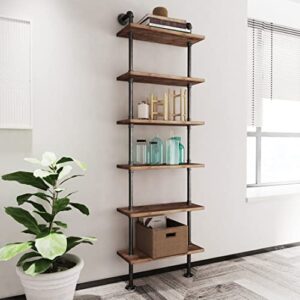 Industrial Pipe Bookshelves Rustic Wall Ladder Bookshelf Display Storage Stand Shelf Bookcase for Living Room, Kitchen, Office (6 Tier)