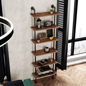 Industrial Pipe Bookshelves Rustic Wall Ladder Bookshelf Display Storage Stand Shelf Bookcase for Living Room, Kitchen, Office (6 Tier)