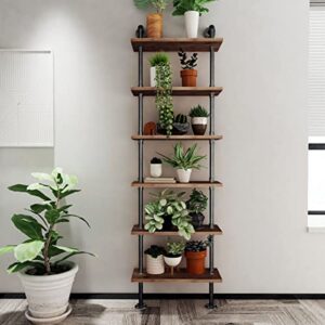 Industrial Pipe Bookshelves Rustic Wall Ladder Bookshelf Display Storage Stand Shelf Bookcase for Living Room, Kitchen, Office (6 Tier)