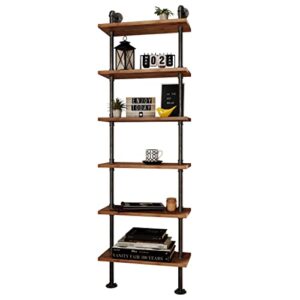 Industrial Pipe Bookshelves Rustic Wall Ladder Bookshelf Display Storage Stand Shelf Bookcase for Living Room, Kitchen, Office (6 Tier)