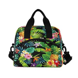 UOYO Lunch Bag Hawaii Palm Leaves Floral Lunchbox Organizer Insulated Waterproof Men Women Tote Cooler Handbag Adjustable Shoulder Strap for kids Girls Boys School Office Picnic