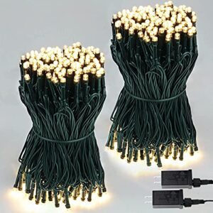 2-pack 66ft 200 led christmas lights, extendable christmas tree lights with timer & memory function, waterproof green wire outdoor string lights indoor with ul approved & 8 lighting modes (warm white)