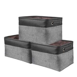 Awekris Large Storage Basket Bin Set [3-Pack] Storage Cube Box Foldable Canvas Fabric Collapsible Organizer With Handles For Home Office Closet Toys Clothes Kids Room Nursery (Black and Grey)