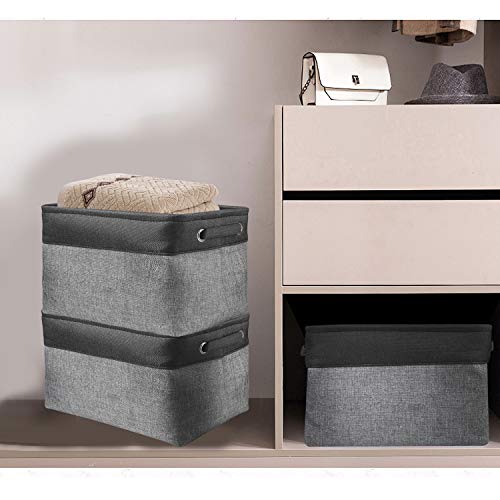 Awekris Large Storage Basket Bin Set [3-Pack] Storage Cube Box Foldable Canvas Fabric Collapsible Organizer With Handles For Home Office Closet Toys Clothes Kids Room Nursery (Black and Grey)