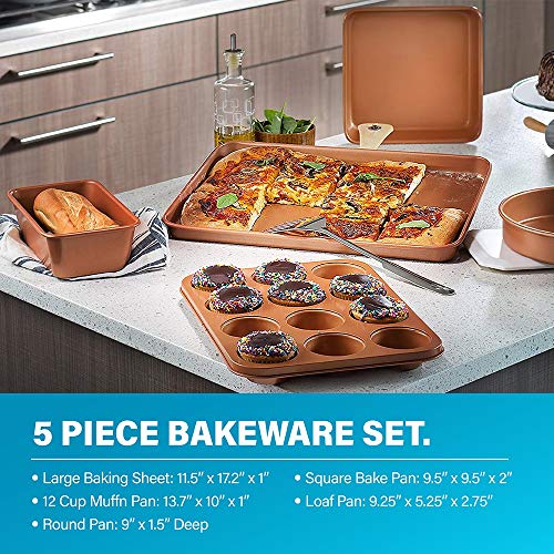 Gotham Steel Cookware + Bakeware Set with Nonstick Durable Ceramic Copper Coating – Includes Skillets, Stock Pots, Deep Square Fry Basket, Cookie Sheet and Baking Pans, 20 Piece, Turquoise