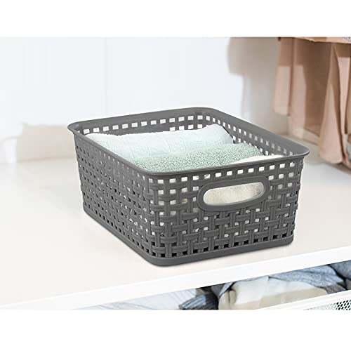 Easymanie Grey Plastic Storage Basket, 10.03" x 7.67" x 4.05", 6 Packs