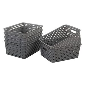 Easymanie Grey Plastic Storage Basket, 10.03" x 7.67" x 4.05", 6 Packs