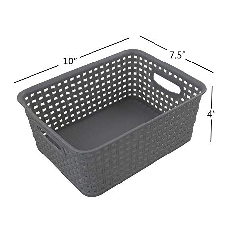 Easymanie Grey Plastic Storage Basket, 10.03" x 7.67" x 4.05", 6 Packs