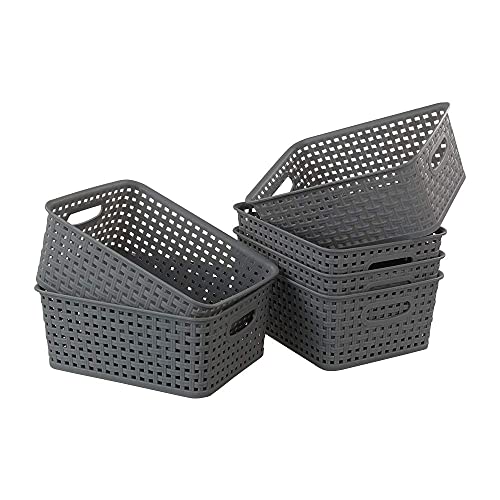 Easymanie Grey Plastic Storage Basket, 10.03" x 7.67" x 4.05", 6 Packs