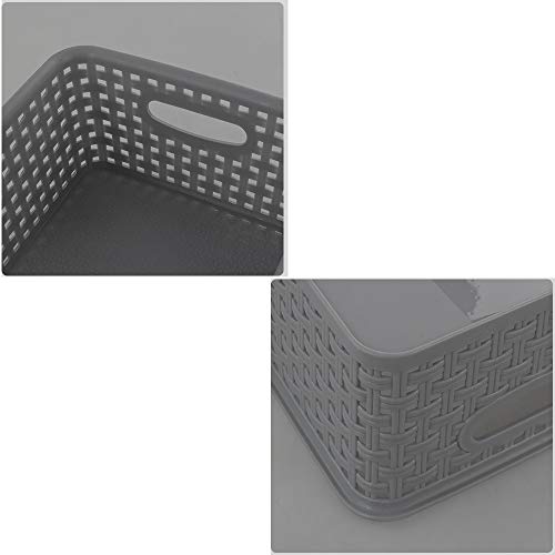 Easymanie Grey Plastic Storage Basket, 10.03" x 7.67" x 4.05", 6 Packs