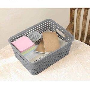 Easymanie Grey Plastic Storage Basket, 10.03" x 7.67" x 4.05", 6 Packs