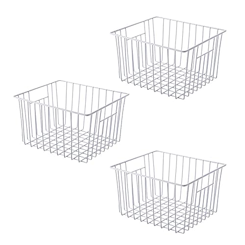 SANNO Refrigerator Freezer Baskets Wire Baskets Storage, Metal Wire Baskets Organizing Bins Storage Baskets with Handles for Kitchen Bedroom Cabinets Pantry Bathroom Laundry Room Closet Garage