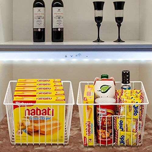 SANNO Refrigerator Freezer Baskets Wire Baskets Storage, Metal Wire Baskets Organizing Bins Storage Baskets with Handles for Kitchen Bedroom Cabinets Pantry Bathroom Laundry Room Closet Garage