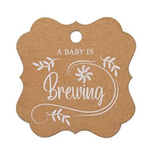 summer-ray 50pcs a baby is brewing baby shower favors gift tags thank you tags (kraft)